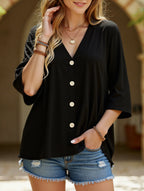Cárdigan de botón de cuello en V de talla grande para mujer, manga suelta, blusa casual de uso diario – Multicolor