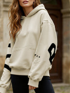 Sudadera con Capucha Gráfica Oversized para Mujeres, Ropa Casual de Calle, Suéter Cómodo de Ajuste Suelto – Gris Azul