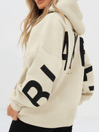 Sudadera con Capucha Gráfica Oversized para Mujeres, Ropa Casual de Calle, Suéter Cómodo de Ajuste Suelto – Gris Azul