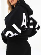 Sudadera con Capucha Gráfica Oversized para Mujeres, Ropa Casual de Calle, Suéter Cómodo de Ajuste Suelto – Gris Azul