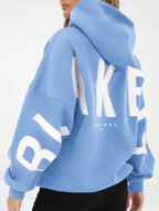 Sudadera con Capucha Gráfica Oversized para Mujeres, Ropa Casual de Calle, Suéter Cómodo de Ajuste Suelto – Gris Azul