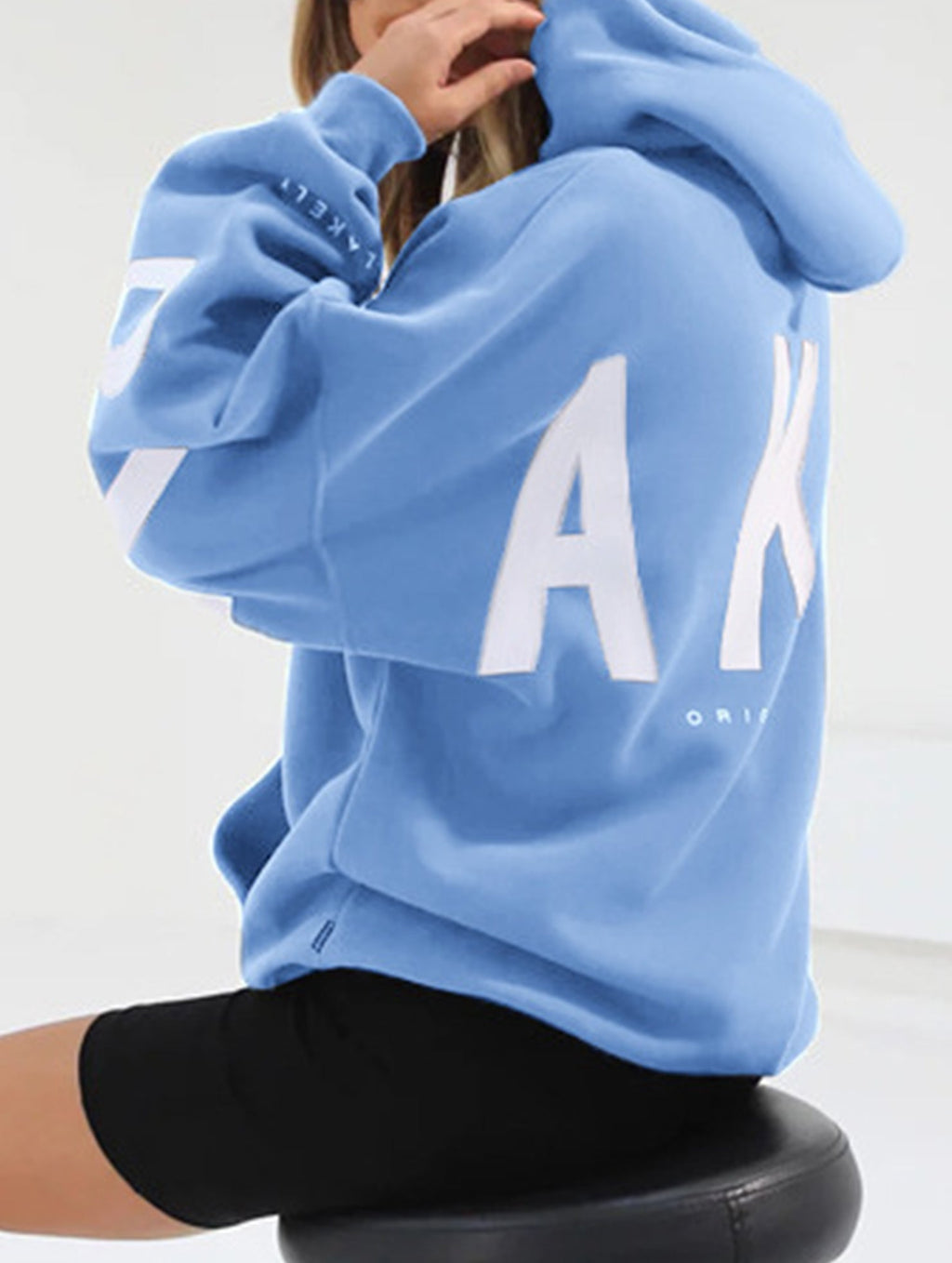 Sudadera con Capucha Gráfica Oversized para Mujeres, Ropa Casual de Calle, Suéter Cómodo de Ajuste Suelto – Gris Azul