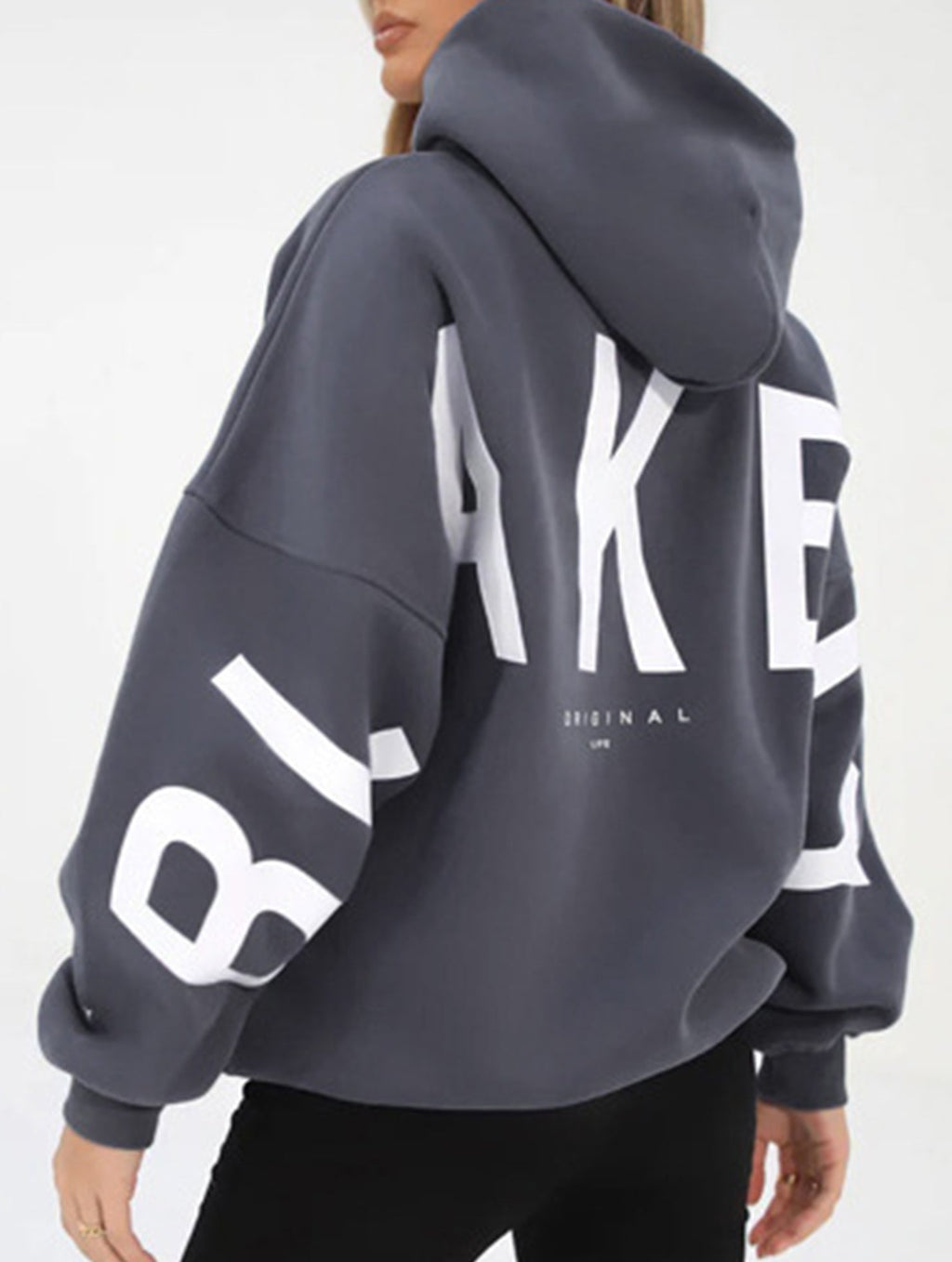 Sudadera con Capucha Gráfica Oversized para Mujeres, Ropa Casual de Calle, Suéter Cómodo de Ajuste Suelto – Gris Azul