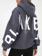 Sudadera con Capucha Gráfica Oversized para Mujeres, Ropa Casual de Calle, Suéter Cómodo de Ajuste Suelto – Gris Azul