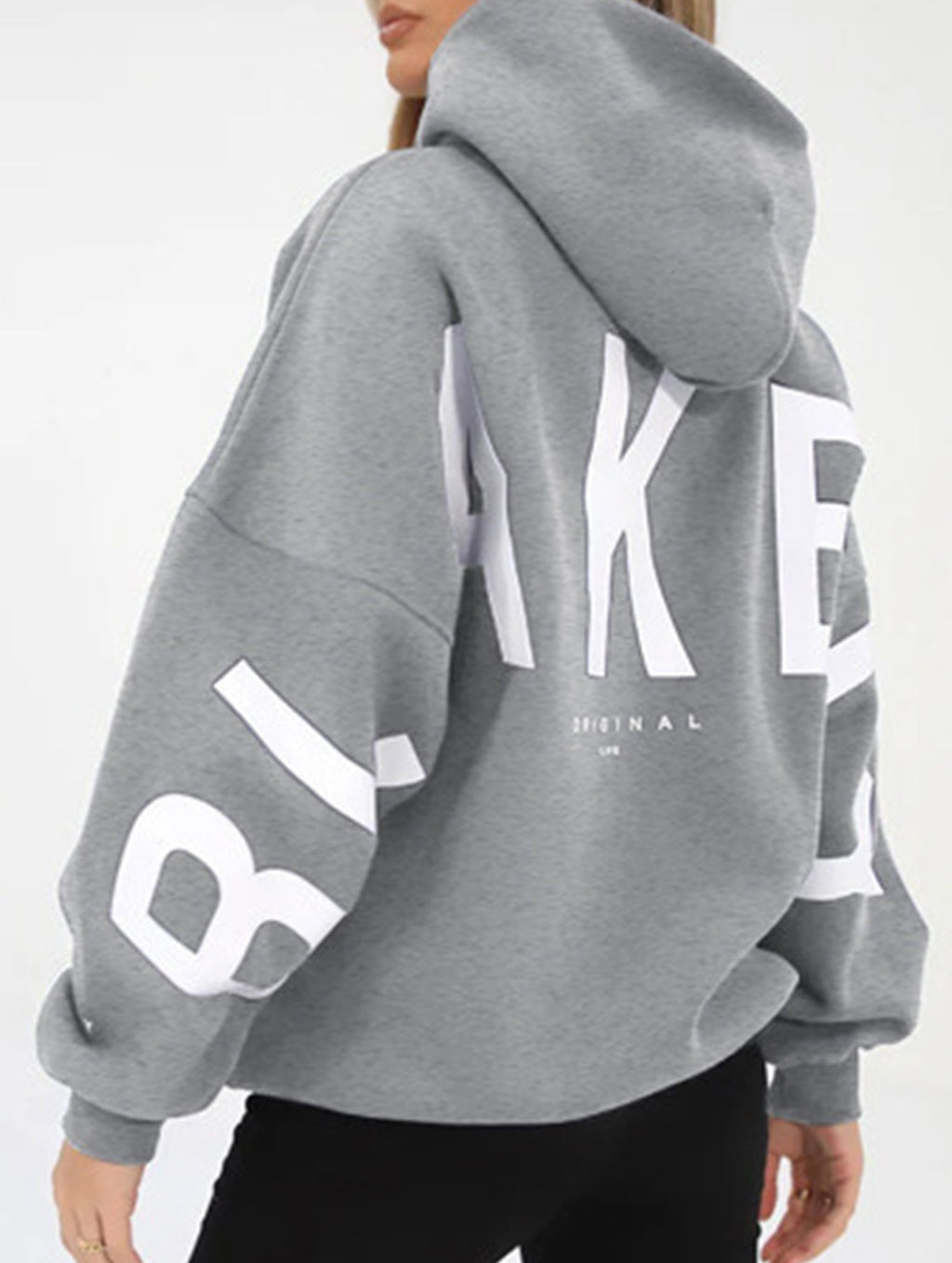 Sudadera con Capucha Gráfica Oversized para Mujeres, Ropa Casual de Calle, Suéter Cómodo de Ajuste Suelto – Gris Azul