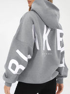 Sudadera con Capucha Gráfica Oversized para Mujeres, Ropa Casual de Calle, Suéter Cómodo de Ajuste Suelto – Gris Azul
