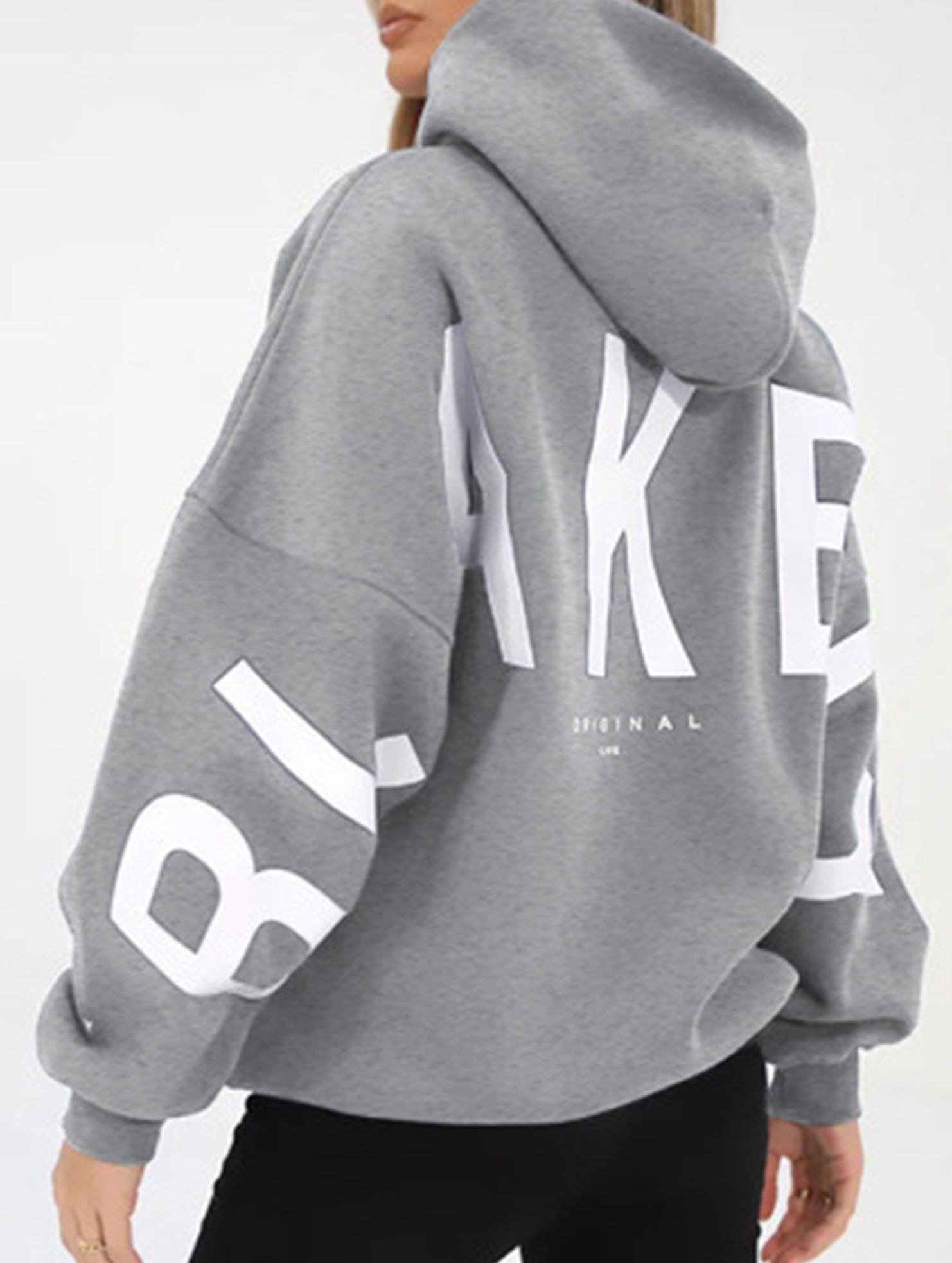 Sudadera con Capucha Gráfica Oversized para Mujeres, Ropa Casual de Calle, Suéter Cómodo de Ajuste Suelto – Gris Azul