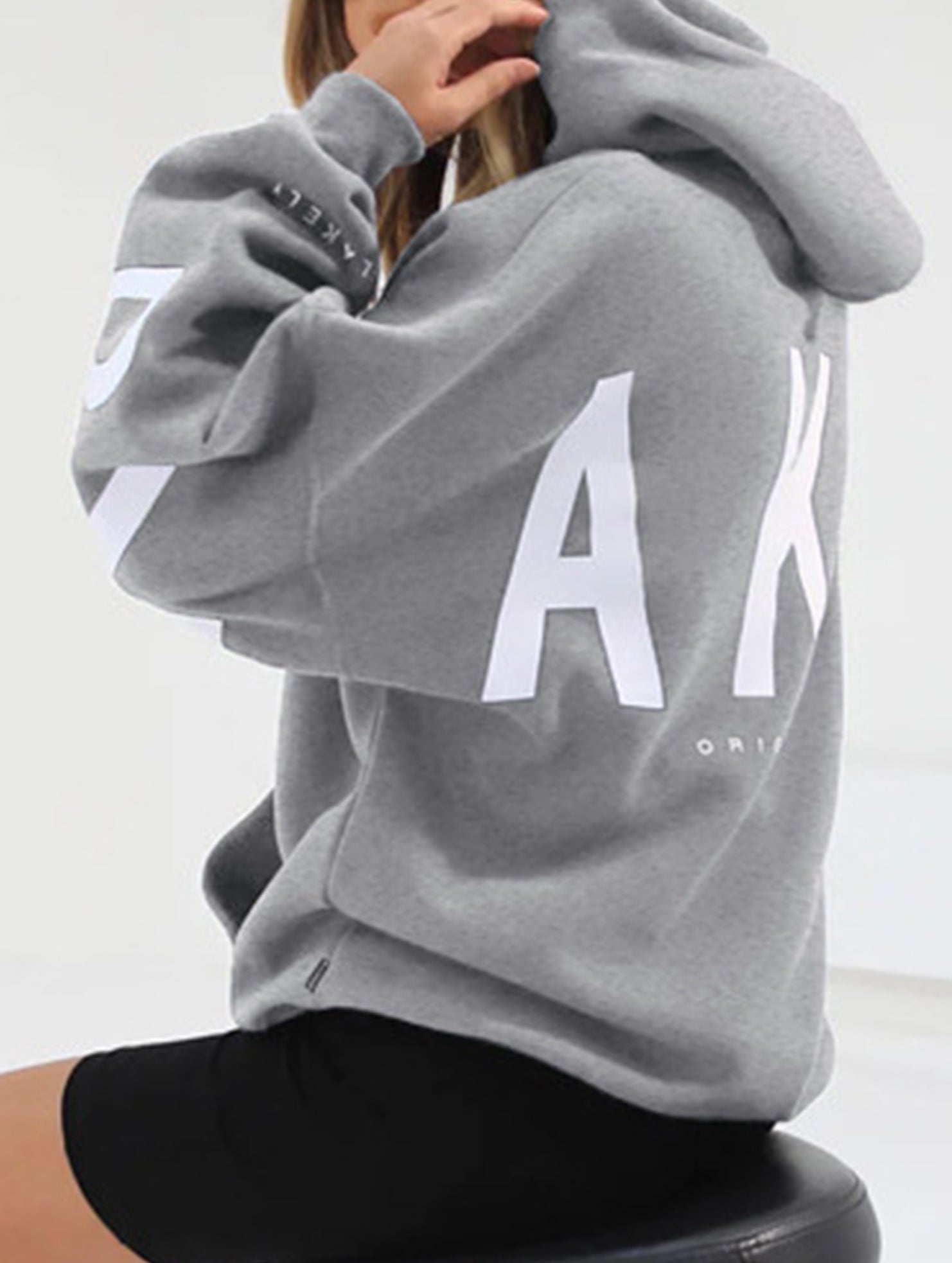 Sudadera con Capucha Gráfica Oversized para Mujeres, Ropa Casual de Calle, Suéter Cómodo de Ajuste Suelto – Gris Azul