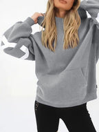 Sudadera con Capucha Gráfica Oversized para Mujeres, Ropa Casual de Calle, Suéter Cómodo de Ajuste Suelto – Gris Azul