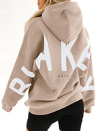 Sudadera con Capucha Gráfica Oversized para Mujeres, Ropa Casual de Calle, Suéter Cómodo de Ajuste Suelto – Gris Azul