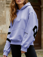 Sudadera con Capucha Gráfica Oversized para Mujeres, Ropa Casual de Calle, Suéter Cómodo de Ajuste Suelto – Gris Azul