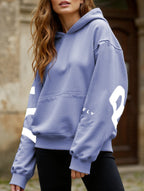 Sudadera con Capucha Gráfica Oversized para Mujeres, Ropa Casual de Calle, Suéter Cómodo de Ajuste Suelto – Gris Azul