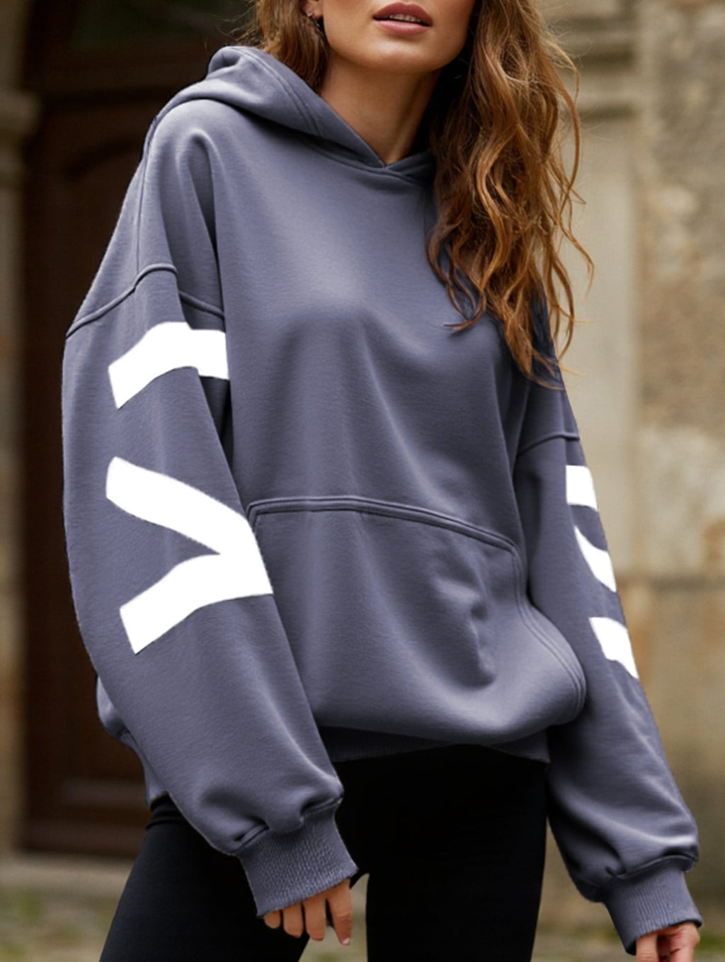 Sudadera con Capucha Gráfica Oversized para Mujeres, Ropa Casual de Calle, Suéter Cómodo de Ajuste Suelto – Gris Azul