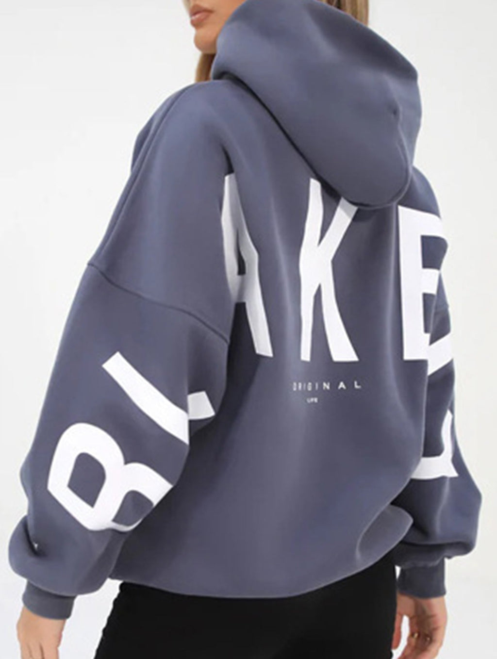 Sudadera con Capucha Gráfica Oversized para Mujeres, Ropa Casual de Calle, Suéter Cómodo de Ajuste Suelto – Gris Azul