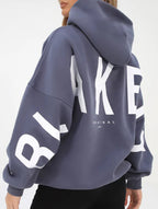 Sudadera con Capucha Gráfica Oversized para Mujeres, Ropa Casual de Calle, Suéter Cómodo de Ajuste Suelto – Gris Azul