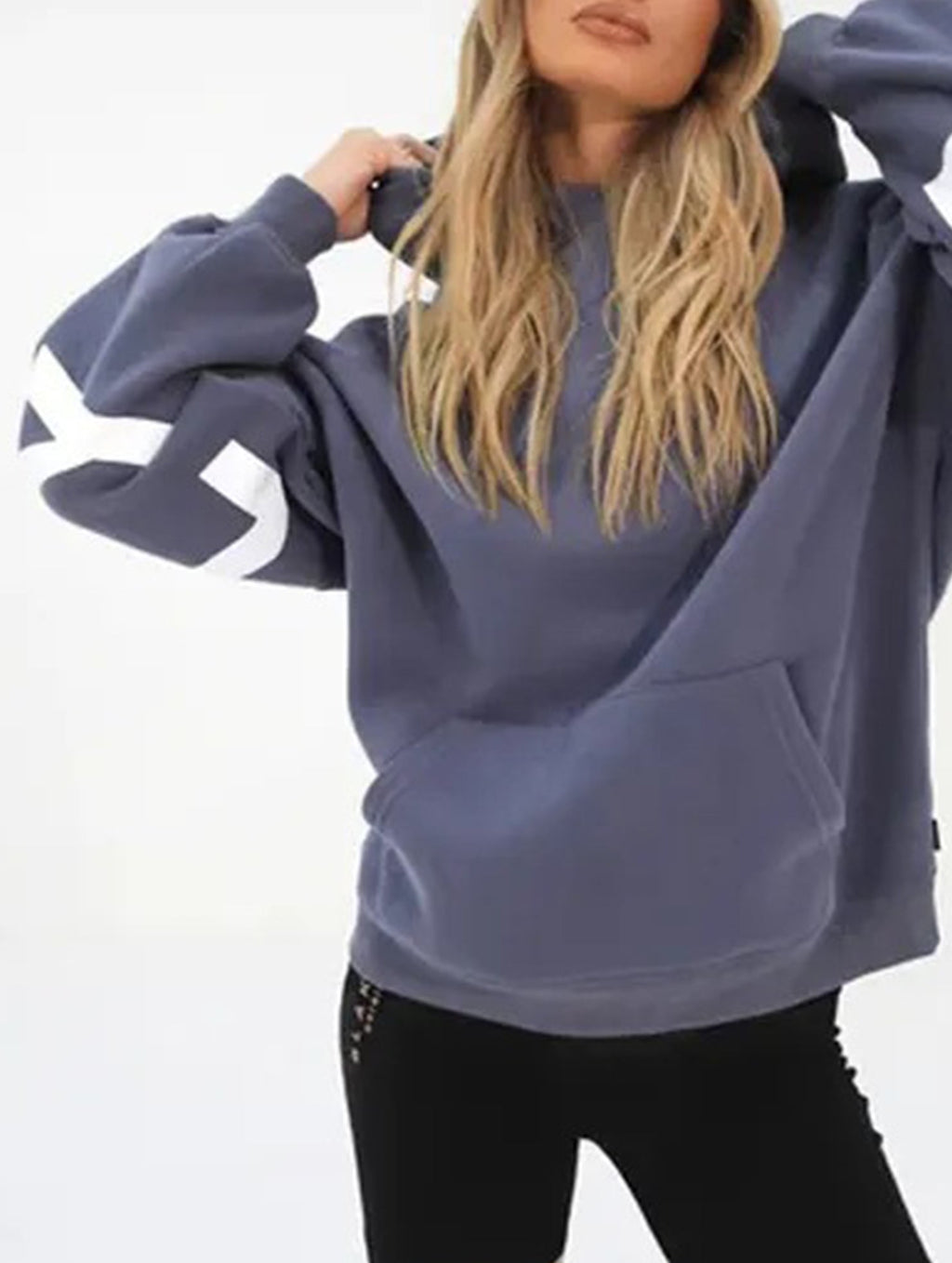 Sudadera con Capucha Gráfica Oversized para Mujeres, Ropa Casual de Calle, Suéter Cómodo de Ajuste Suelto – Gris Azul