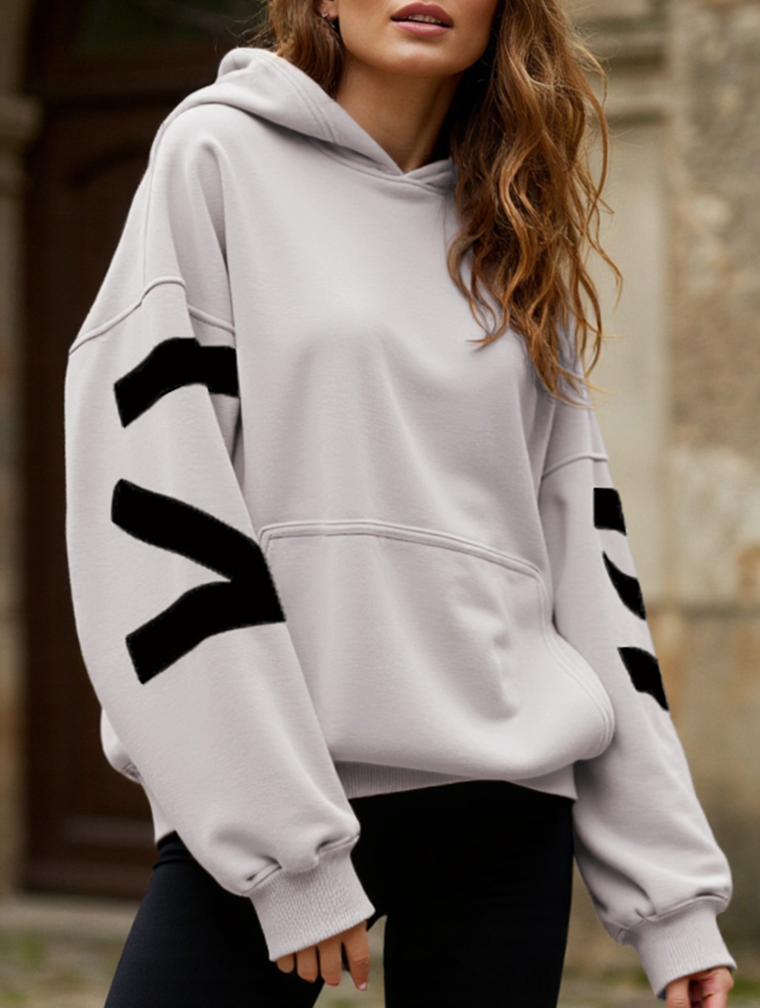 Sudadera con Capucha Gráfica Oversized para Mujeres, Ropa Casual de Calle, Suéter Cómodo de Ajuste Suelto – Gris Azul