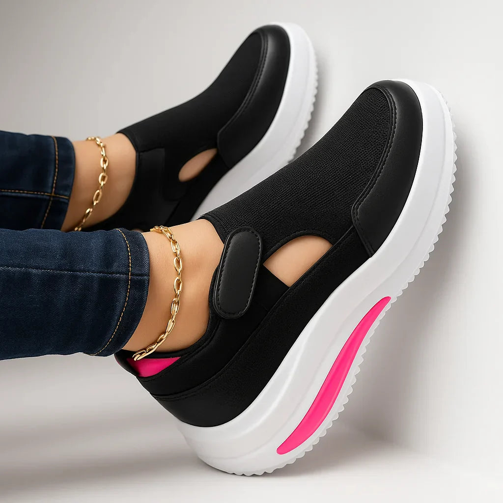 Zapatos de caminar para mujer, tipo slip-on, con Velcro, transpirables, con soporte de arco, cómodos para el uso diario
