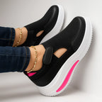 Zapatos de caminar para mujer, tipo slip-on, con Velcro, transpirables, con soporte de arco, cómodos para el uso diario