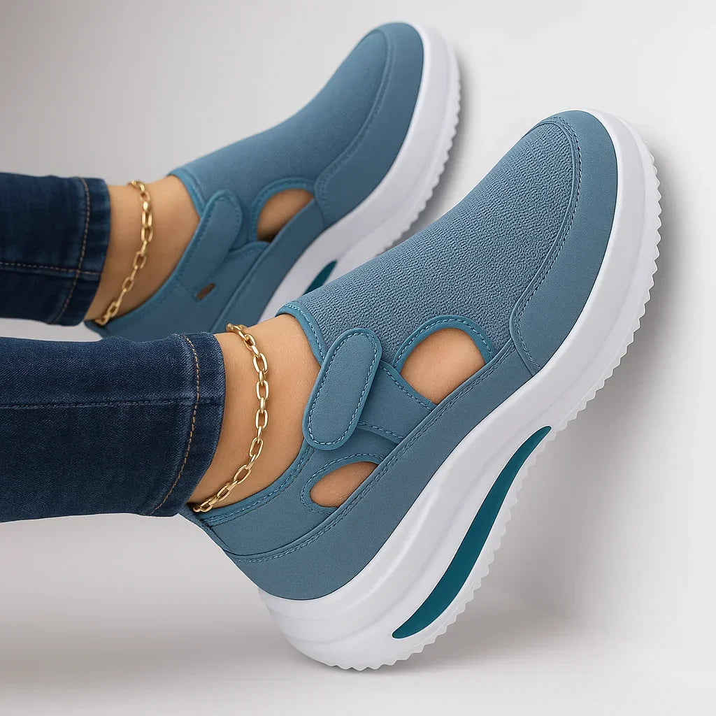 Zapatos de caminar para mujer, tipo slip-on, con Velcro, transpirables, con soporte de arco, cómodos para el uso diario