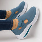 Zapatos de caminar para mujer, tipo slip-on, con Velcro, transpirables, con soporte de arco, cómodos para el uso diario