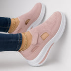 Zapatos de caminar para mujer, tipo slip-on, con Velcro, transpirables, con soporte de arco, cómodos para el uso diario