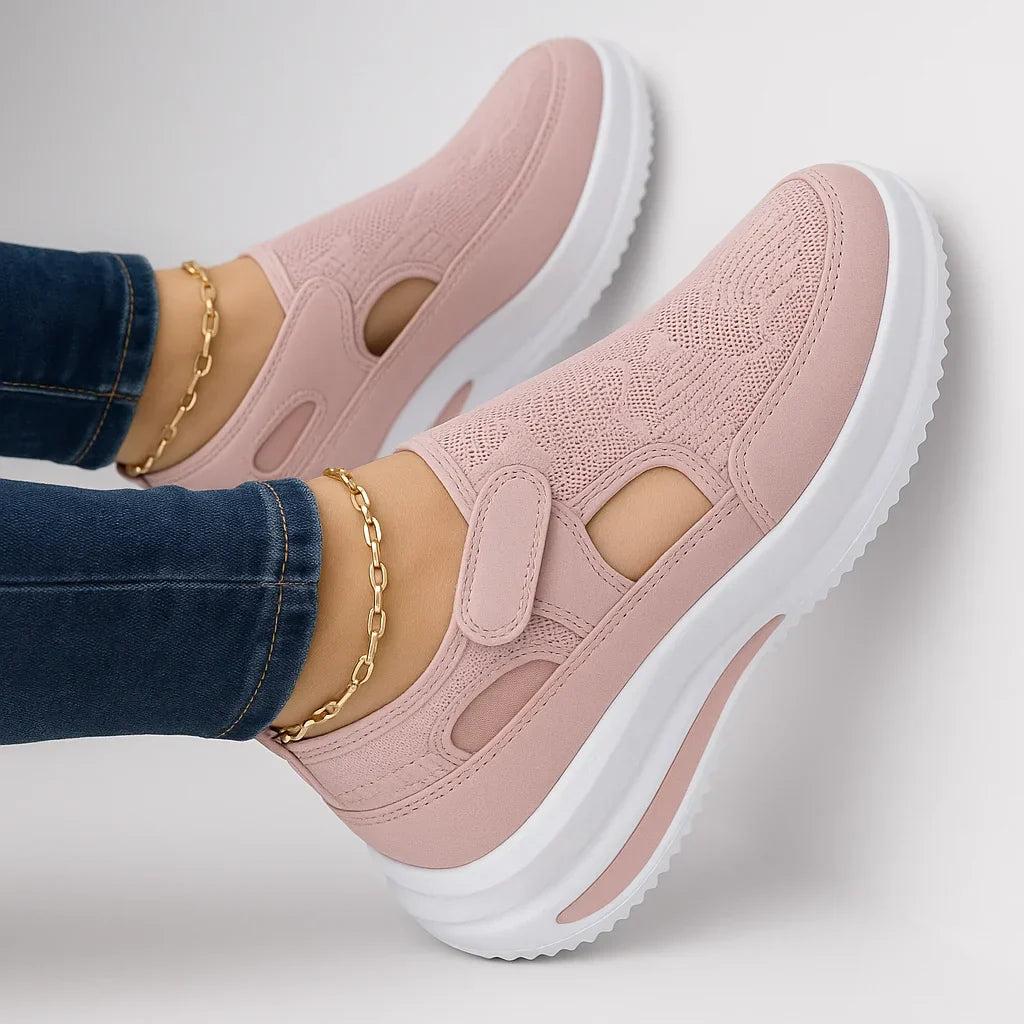 Zapatos de caminar para mujer, tipo slip-on, con Velcro, transpirables, con soporte de arco, cómodos para el uso diario