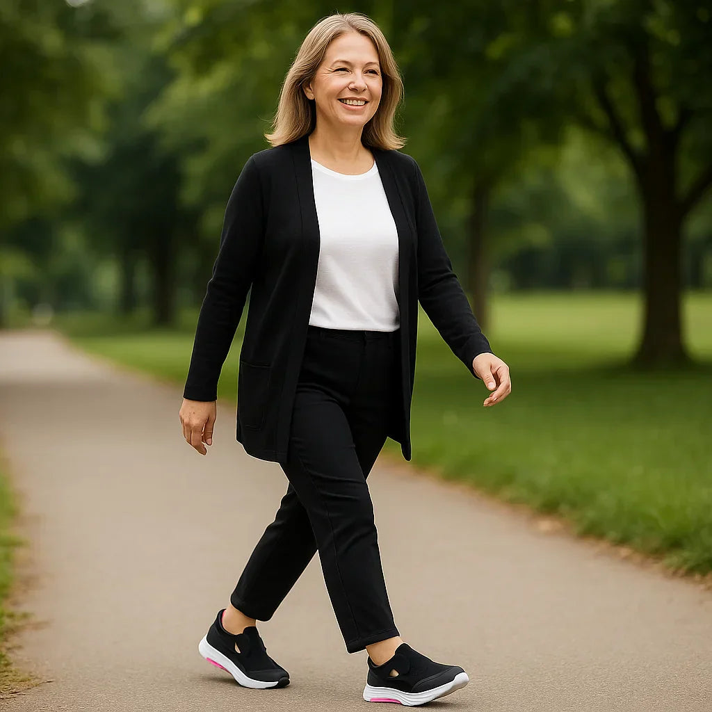 Zapatos de caminar para mujer, tipo slip-on, con Velcro, transpirables, con soporte de arco, cómodos para el uso diario