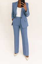 Traje de Dos Piezas para Mujer Blazer Ajustado Pantalones de Pierna Ancha Elegante Corte Relajado Casual Formal – Julie