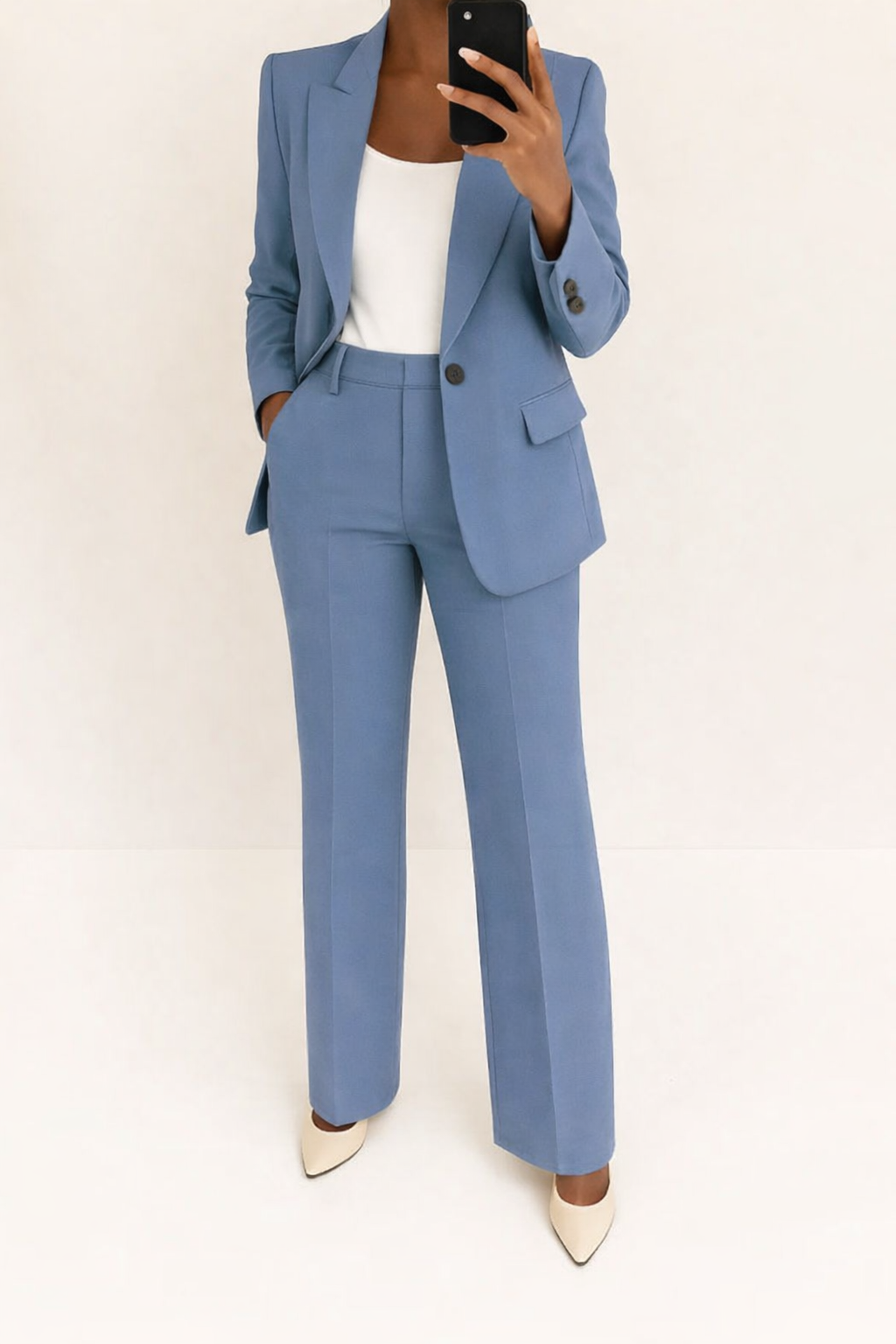 Traje de Dos Piezas para Mujer Blazer Ajustado Pantalones de Pierna Ancha Elegante Corte Relajado Casual Formal – Julie
