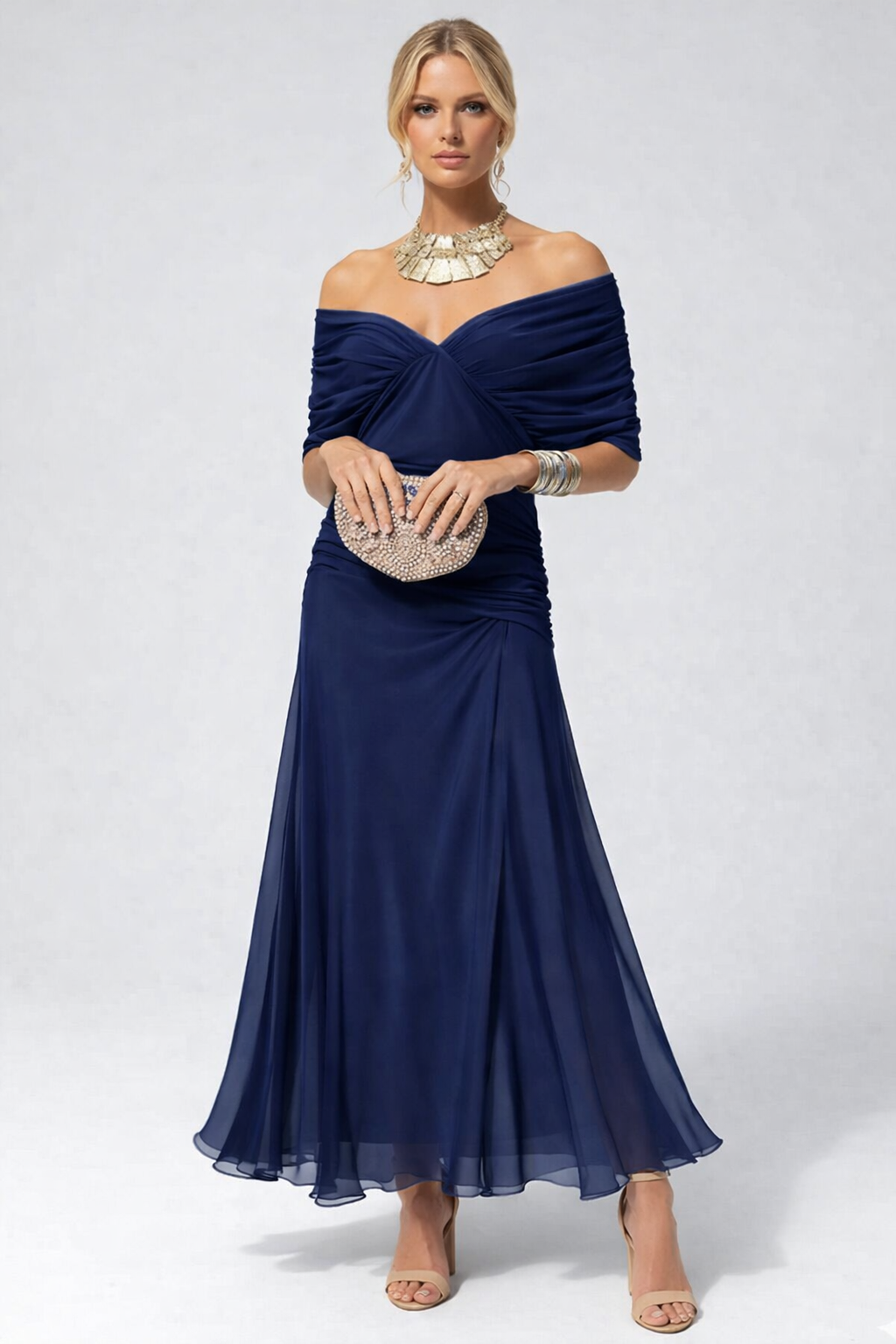 Vestido Largo Floral Fluido para Mujer Off-Shoulder V-Cuello Formal Elegante para Invitadas de Boda Casual – Lilly