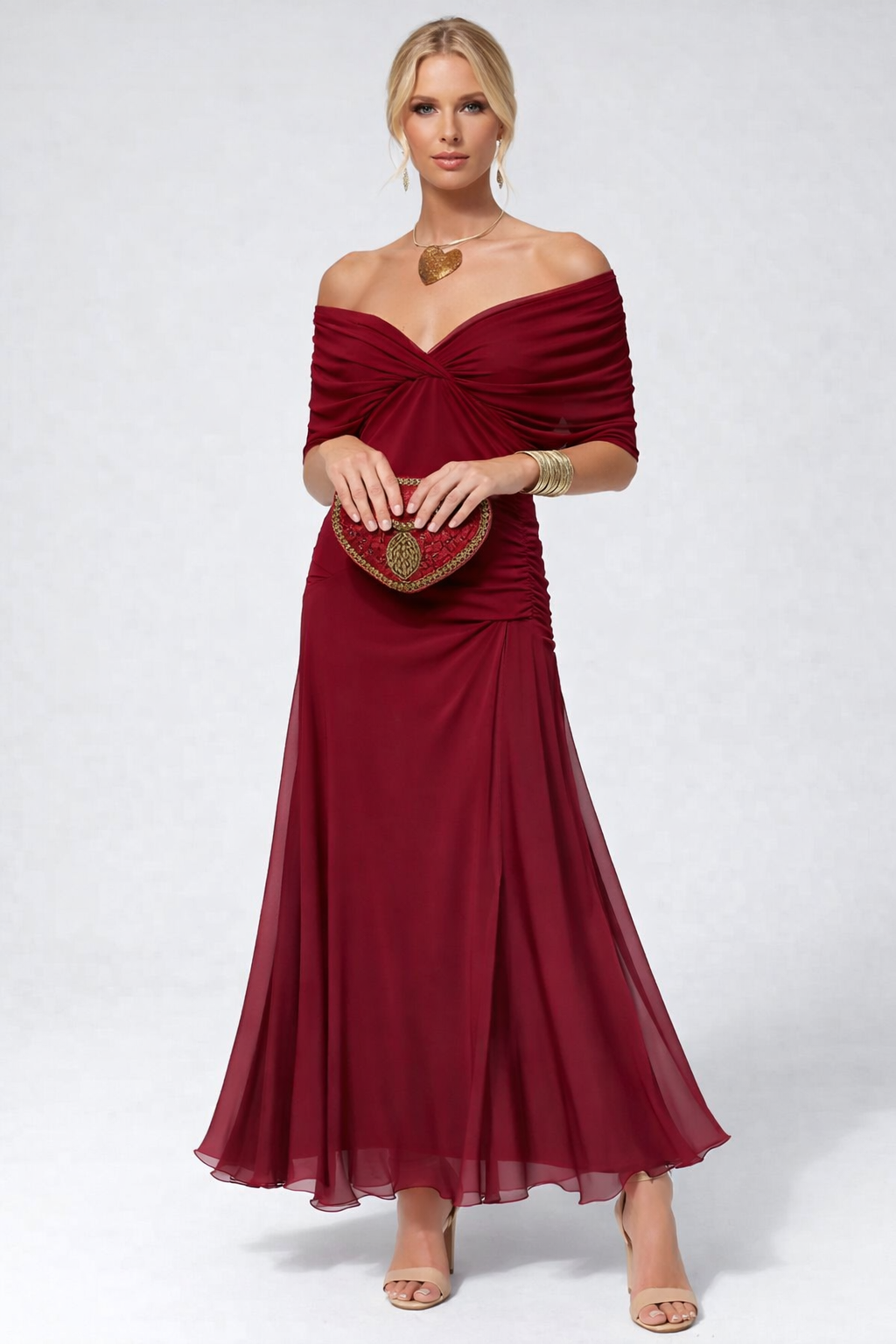 Vestido Largo Floral Fluido para Mujer Off-Shoulder V-Cuello Formal Elegante para Invitadas de Boda Casual – Lilly