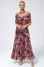 Vestido Largo Floral Fluido para Mujer Off-Shoulder V-Cuello Formal Elegante para Invitadas de Boda Casual – Lilly