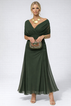 Vestido Largo Floral Fluido para Mujer Off-Shoulder V-Cuello Formal Elegante para Invitadas de Boda Casual – Lilly