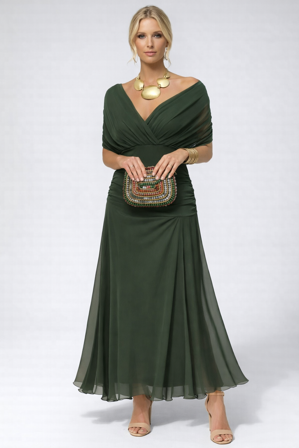 Vestido Largo Floral Fluido para Mujer Off-Shoulder V-Cuello Formal Elegante para Invitadas de Boda Casual – Lilly