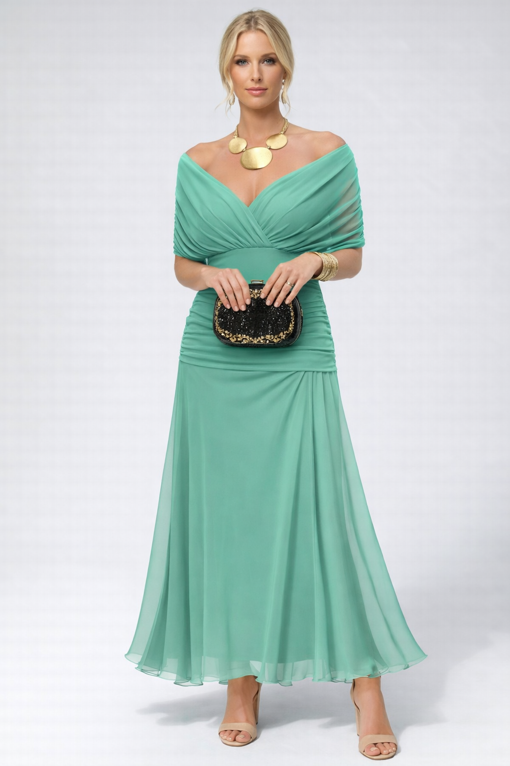 Vestido Largo Floral Fluido para Mujer Off-Shoulder V-Cuello Formal Elegante para Invitadas de Boda Casual – Lilly