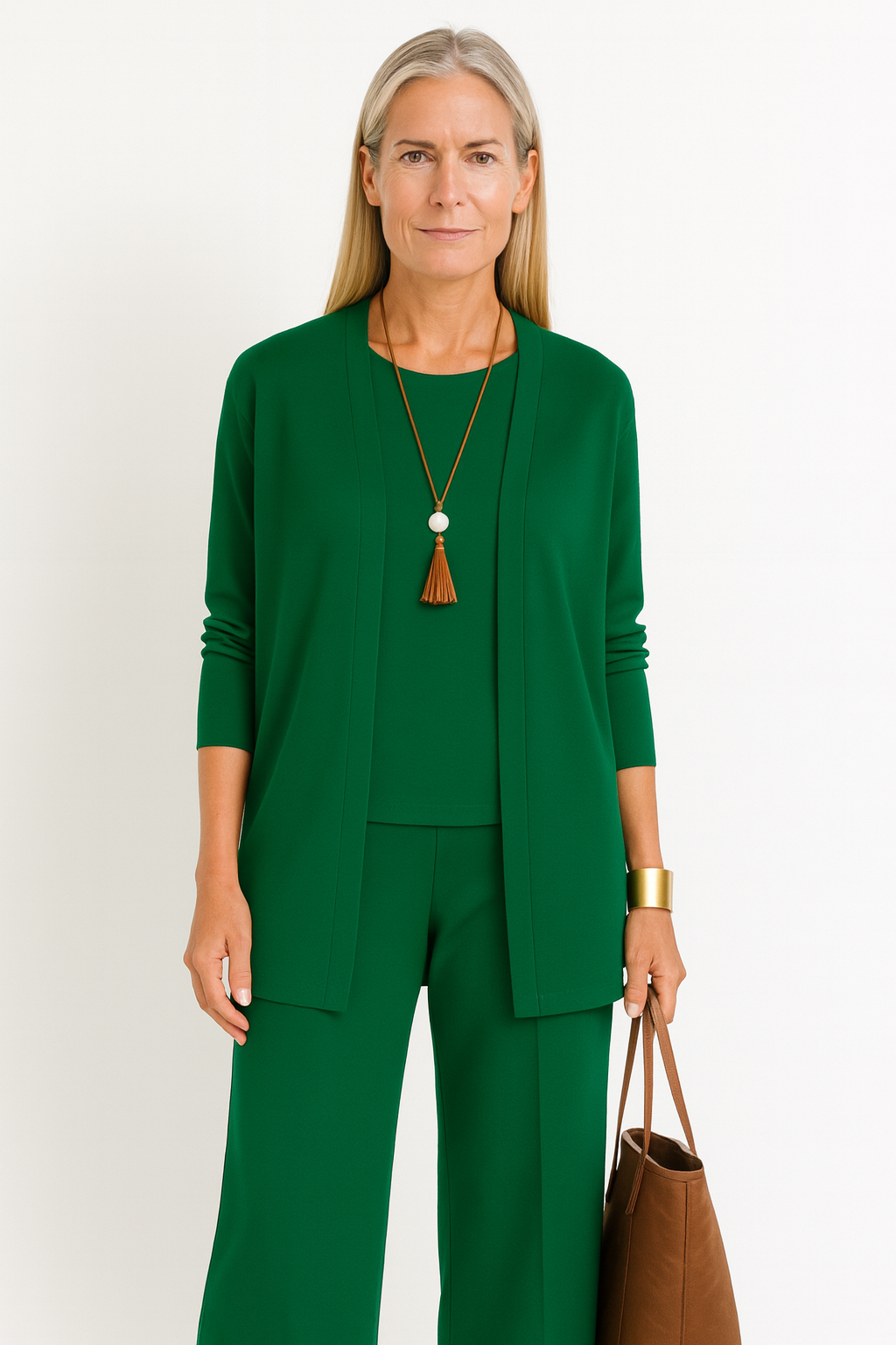 Conjunto Elegante de 3 Piezas para Mujeres: Blazer, Chaleco y Pantalones de Pierna Ancha, Ligeros y Chic Casual – Pin