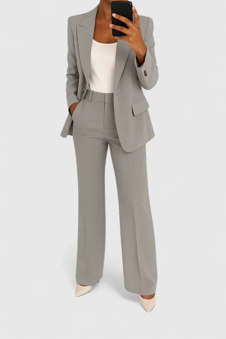 Conjunto de Traje Elegante de Dos Piezas para Mujeres, Blazer a Medida y Pantalones de Pierna Ancha, Ropa de Trabajo Formal Chic – Palynette