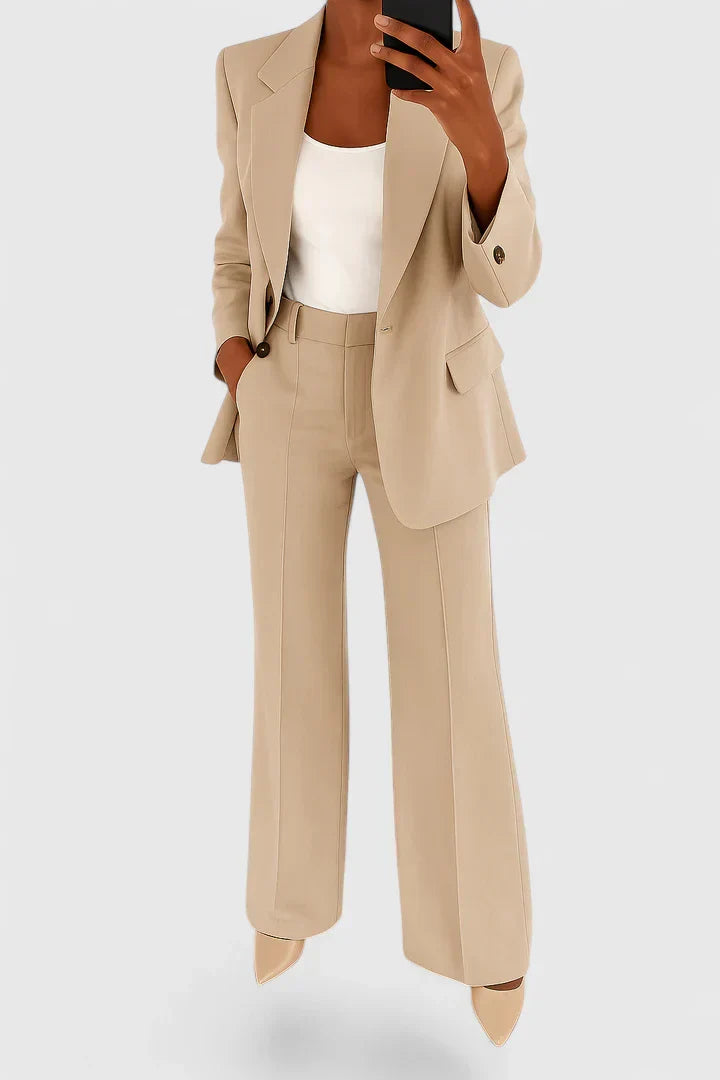 Conjunto de Traje Elegante de Dos Piezas para Mujeres, Blazer a Medida y Pantalones de Pierna Ancha, Ropa de Trabajo Formal Chic – Palynette