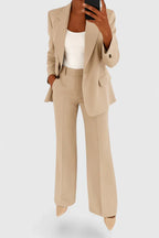 Conjunto de Traje Elegante de Dos Piezas para Mujeres, Blazer a Medida y Pantalones de Pierna Ancha, Ropa de Trabajo Formal Chic – Palynette