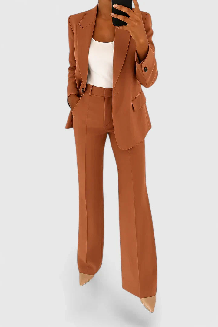 Conjunto de Traje Elegante de Dos Piezas para Mujeres, Blazer a Medida y Pantalones de Pierna Ancha, Ropa de Trabajo Formal Chic – Palynette
