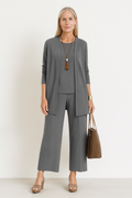 Conjunto Elegante de 3 Piezas para Mujeres: Blazer, Chaleco y Pantalones de Pierna Ancha, Ligeros y Chic Casual – Pin