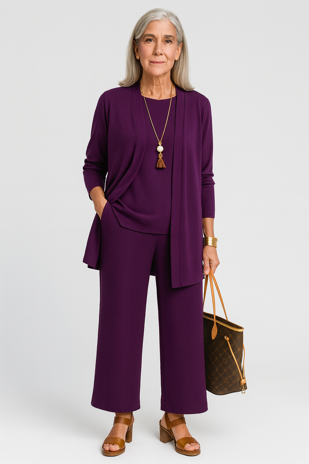 Conjunto Elegante de 3 Piezas para Mujeres: Blazer, Chaleco y Pantalones de Pierna Ancha, Ligeros y Chic Casual – Pin