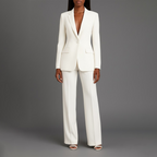 Conjunto de Traje Formal para Mujeres, Blazer Largo Estructurado, Pantalones de Pierna Ancha Ajustados, Elegante de Oficina – Christi