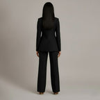 Conjunto de Traje Formal para Mujeres, Blazer Largo Estructurado, Pantalones de Pierna Ancha Ajustados, Elegante de Oficina – Christi