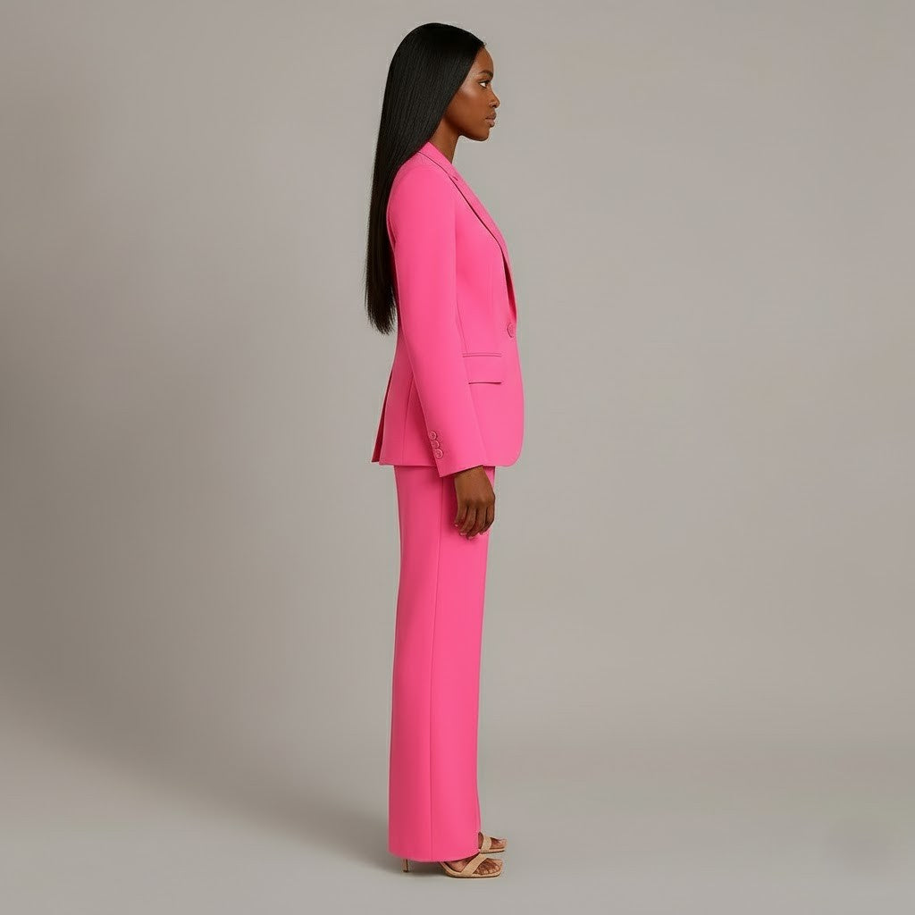 Conjunto de Traje Formal para Mujeres, Blazer Largo Estructurado, Pantalones de Pierna Ancha Ajustados, Elegante de Oficina – Christi