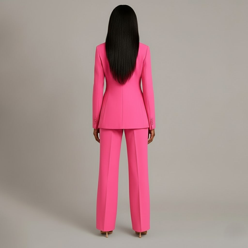 Conjunto de Traje Formal para Mujeres, Blazer Largo Estructurado, Pantalones de Pierna Ancha Ajustados, Elegante de Oficina – Christi