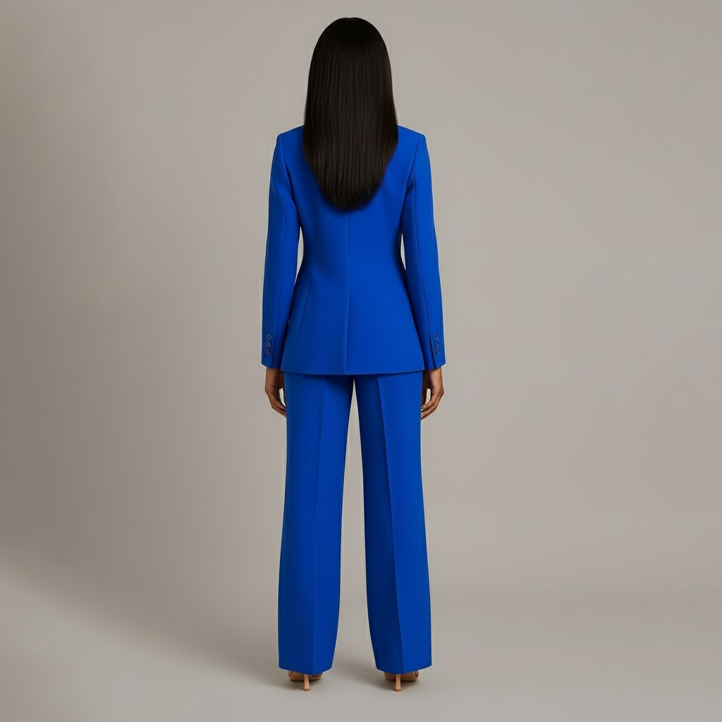Conjunto de Traje Formal para Mujeres, Blazer Largo Estructurado, Pantalones de Pierna Ancha Ajustados, Elegante de Oficina – Christi