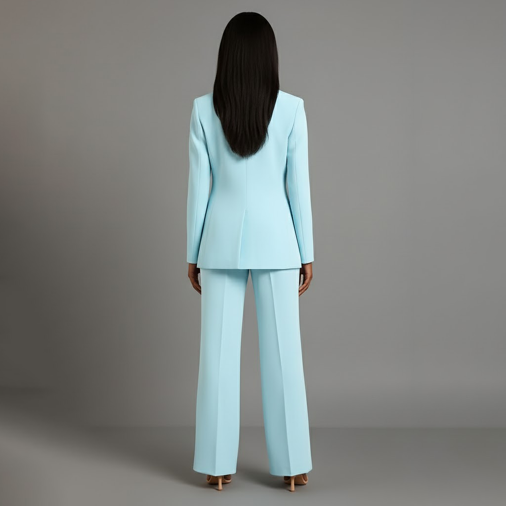 Conjunto de Traje Formal para Mujeres, Blazer Largo Estructurado, Pantalones de Pierna Ancha Ajustados, Elegante de Oficina – Christi