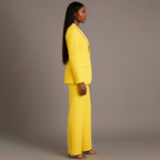 Conjunto de Traje Formal para Mujeres, Blazer Largo Estructurado, Pantalones de Pierna Ancha Ajustados, Elegante de Oficina – Christi